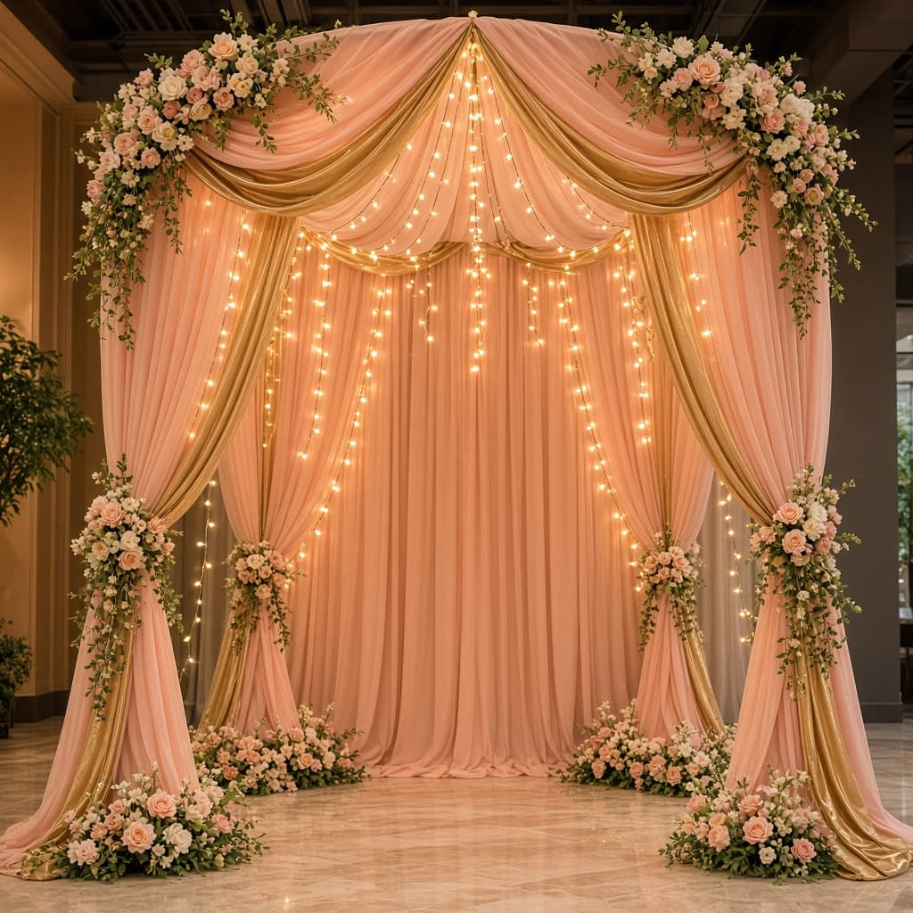 Custom draped event theme with lights