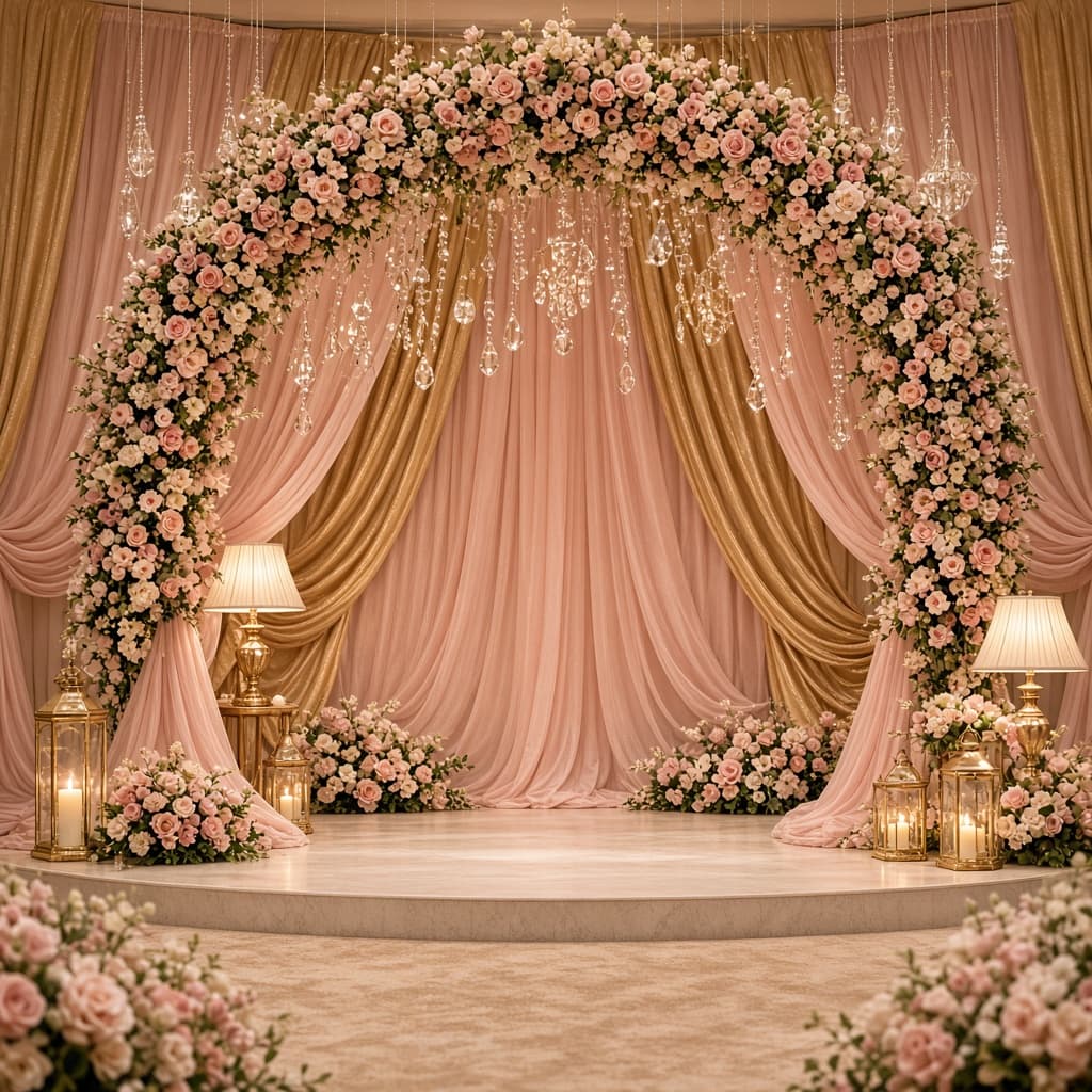 Wedding stage with floral drapes